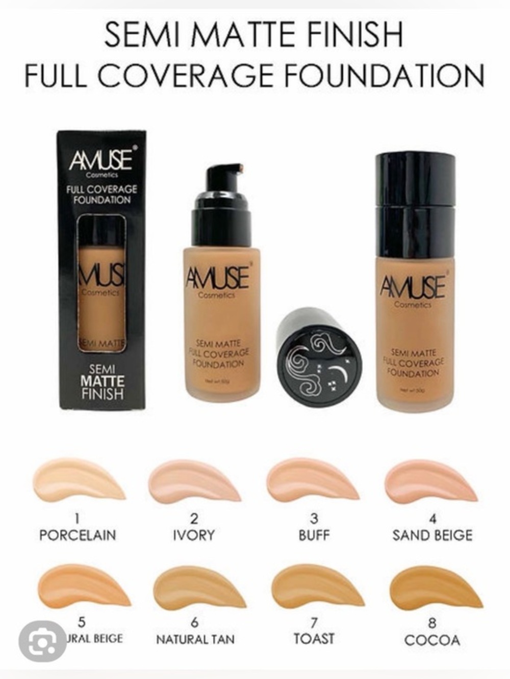 Amuse NATURAL TAN Semi Matte Full Coverage Foundation